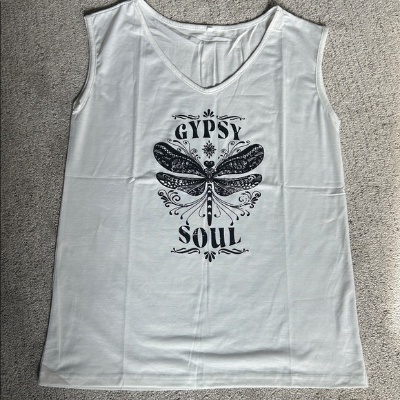 Tops - Gypsy Soul Tank Wide Straps White Black New Size Small Oversized